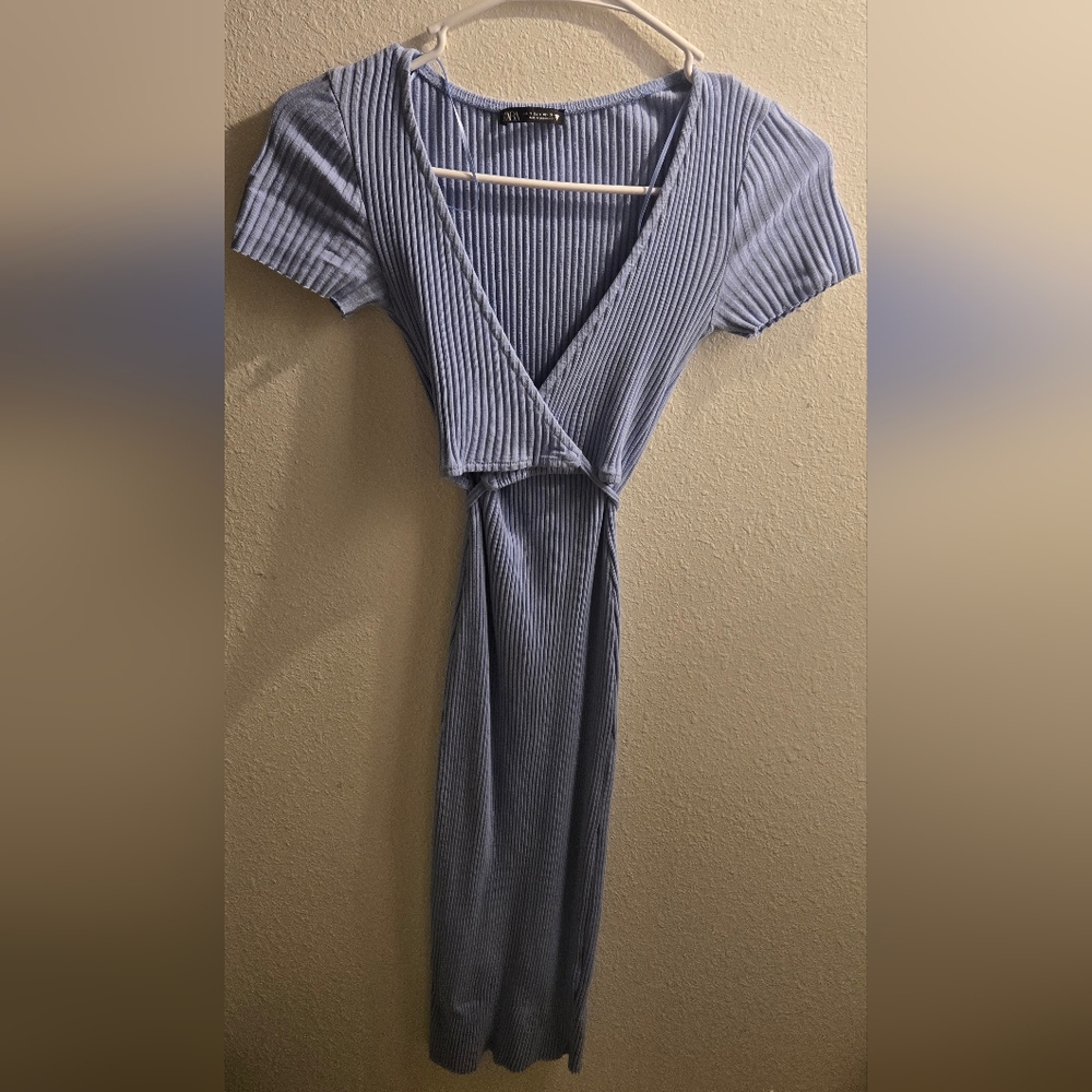 Blue Striped V-Neck Dress